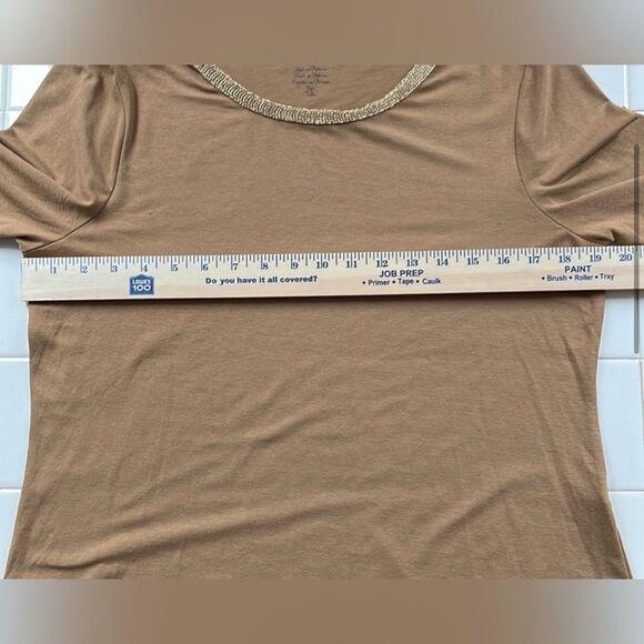 Brown Long Sleeve Gold Trim Round Neckline SIZE 1 - Picture 4 of 10